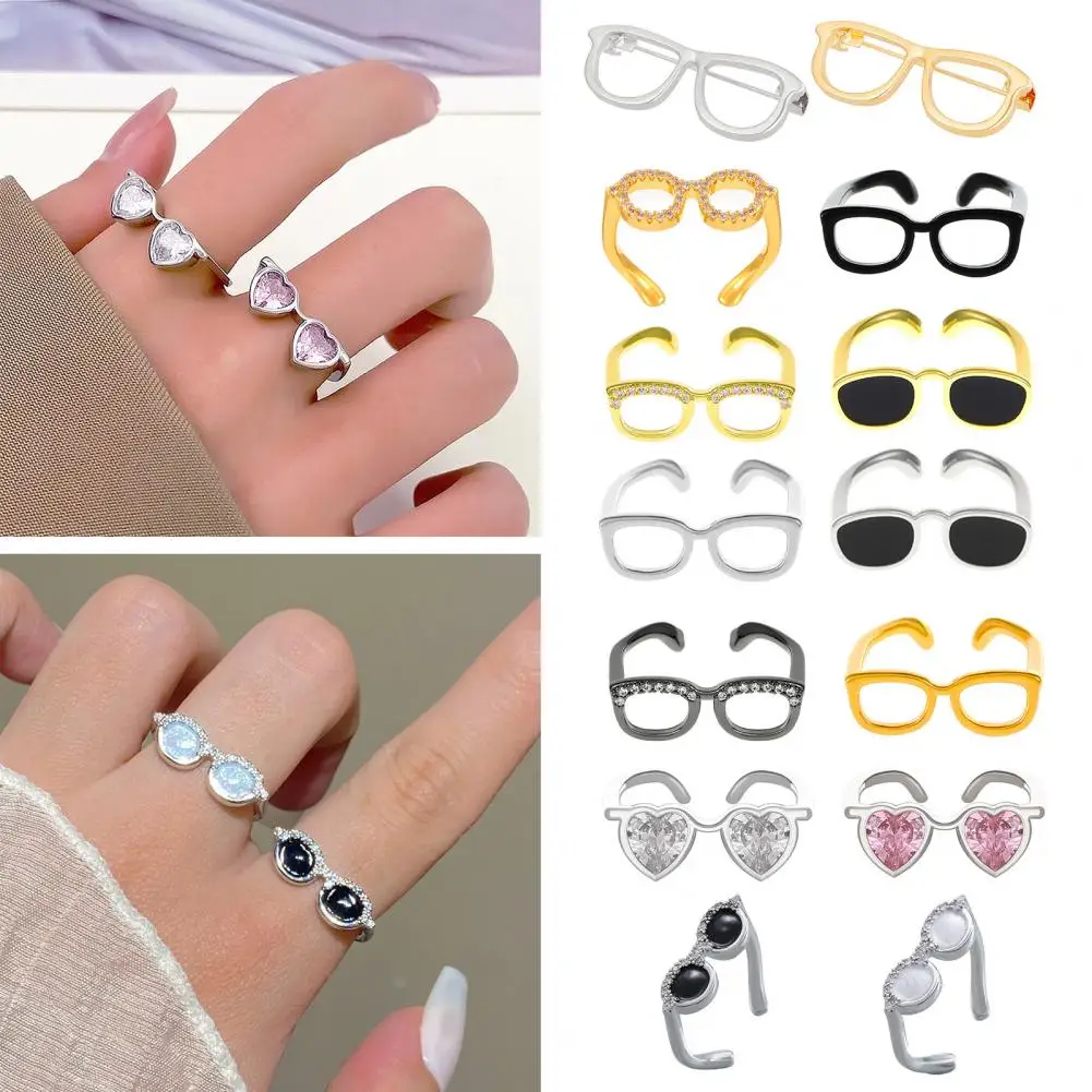 Cute Mini Glasses Ring for Men Women Fashion Opening Adjustable Eyeglass Shape Index Finger Ring Couple Rings Accessories