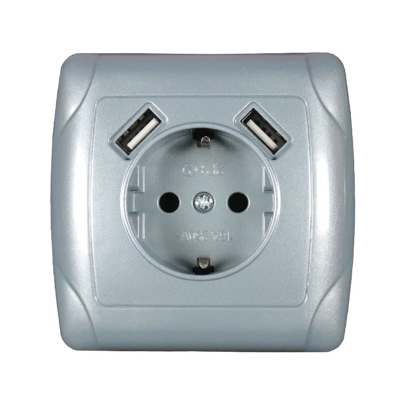 2025 New Style USB Wall Socket Free Shipping Double USB Port 5V 2A Pared Prise Electrique Prise Usb  AGY3-01-6 Grey Color