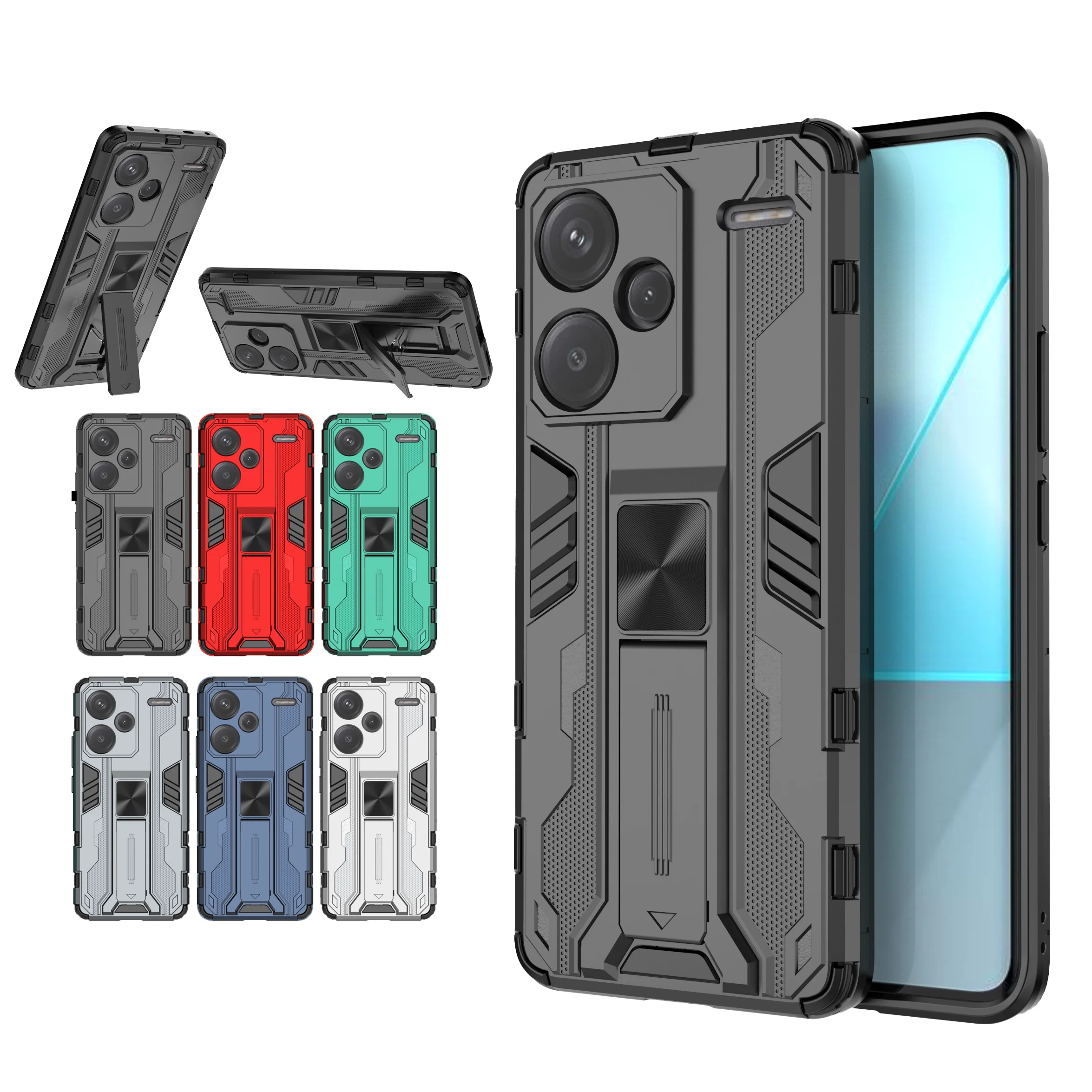 Etui wstrząsoodporne etui magnetyczne dla Redmi Note 13 GNB GWB 13R 12Turbo 12R 12S Pro Plus 5G 4G TPU + etui z poliwęglanu z nóżką tylna obudowa telefonu