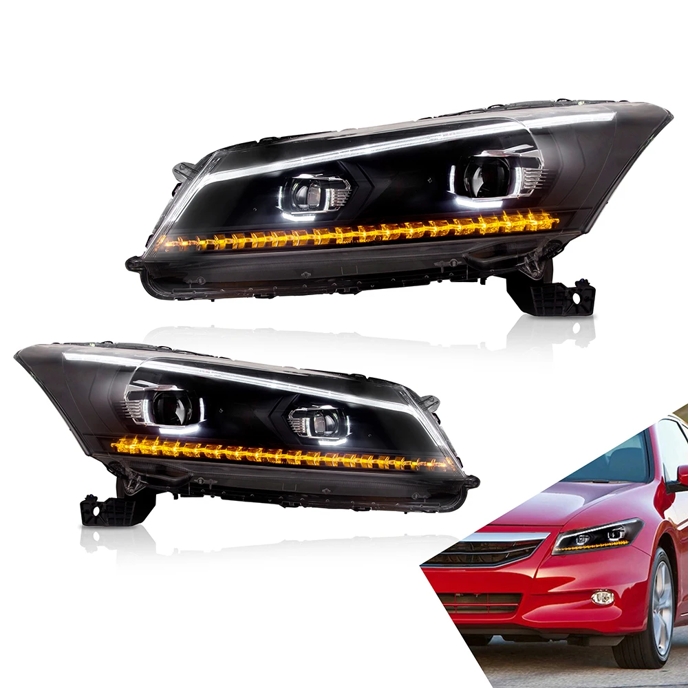 Demon Eyes Headlamp Assembly for Honda Accord 2008-2012 Headlight LED DRL with Moving Turn Signal Dual Beam Lens Car Accessories