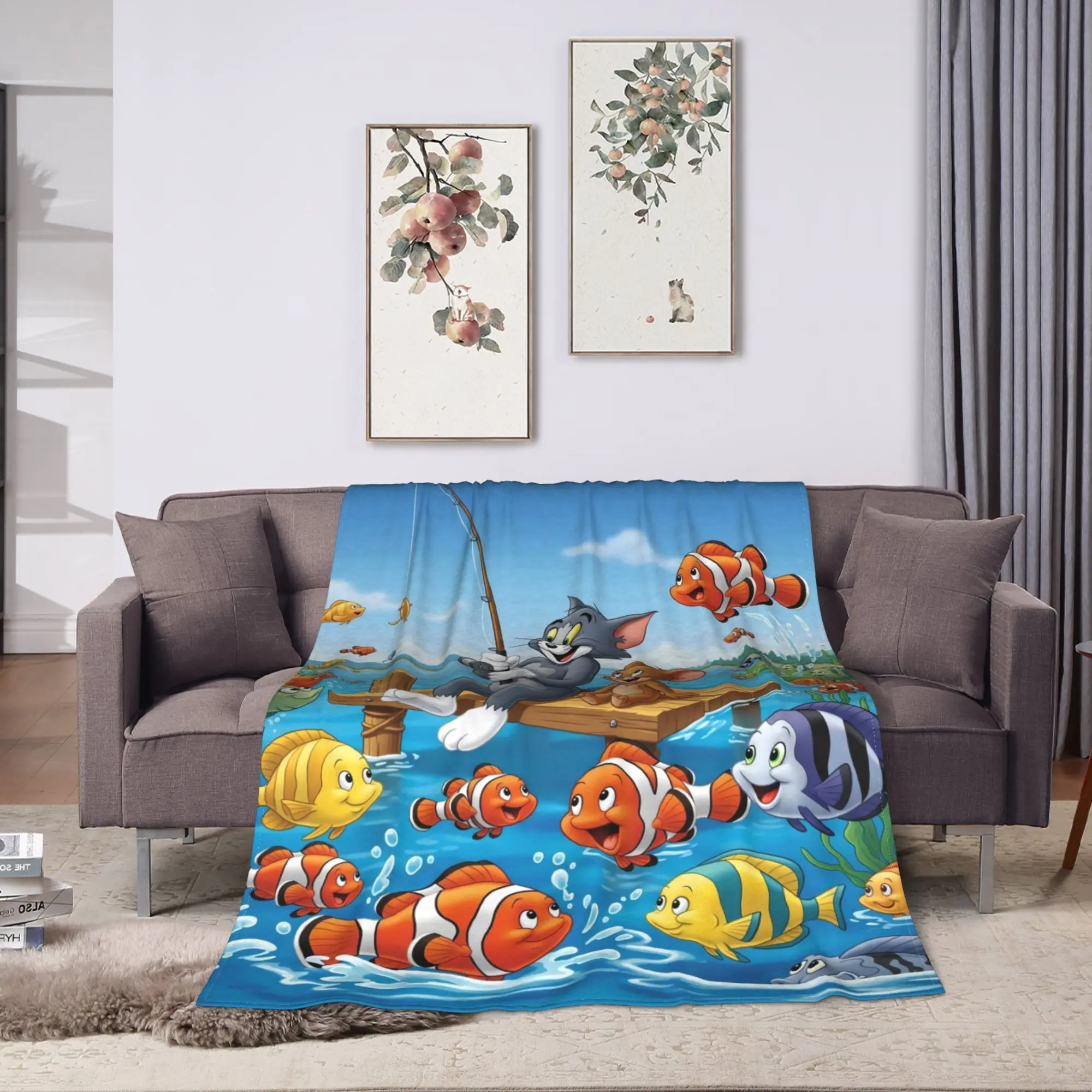 Tom Jerry Underwater Cute Super Soft Blankets  Child Plush Throw Blanket Fluffy Bedroom Flannel Bedspread Sofa Bed Cover