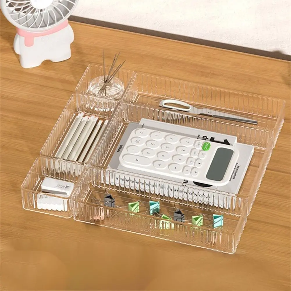 منظمات درج مكتب S/M/L/XL حاوية قرطاسية شفافة مستطيلة من البلاستيك منظم مكياج غير محدود للمكتب المنزلي