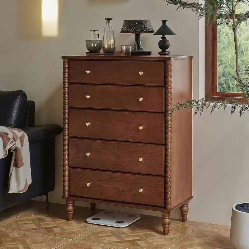 Six-drawer chest, solid wood footboard, bedroom storage cabinet