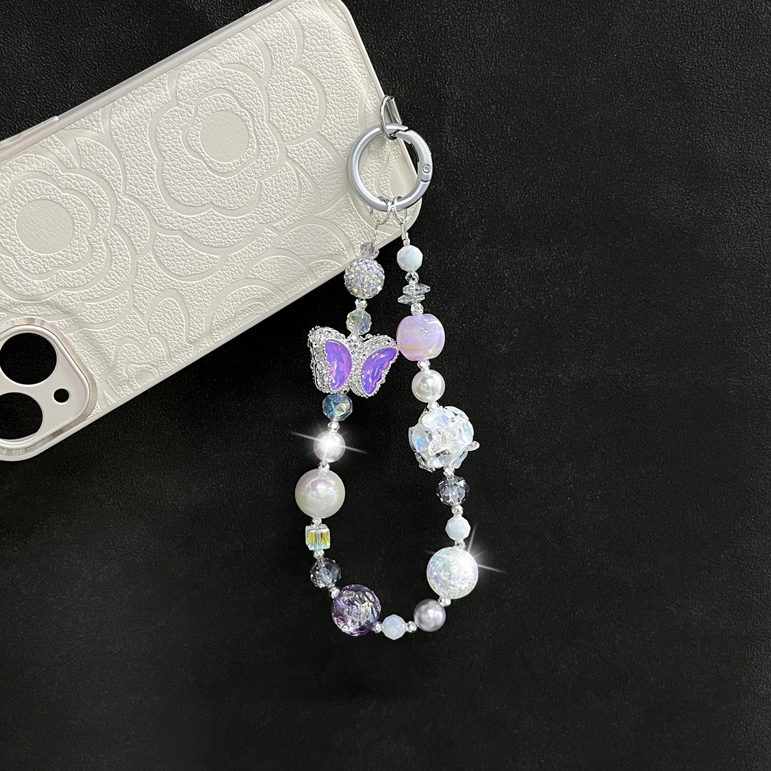 Purple Alloy Zircon Butterfly Phone Chain Love Rhinestone Mobile Phone Accessories Phone Charms Phone Strap Gift for  Her