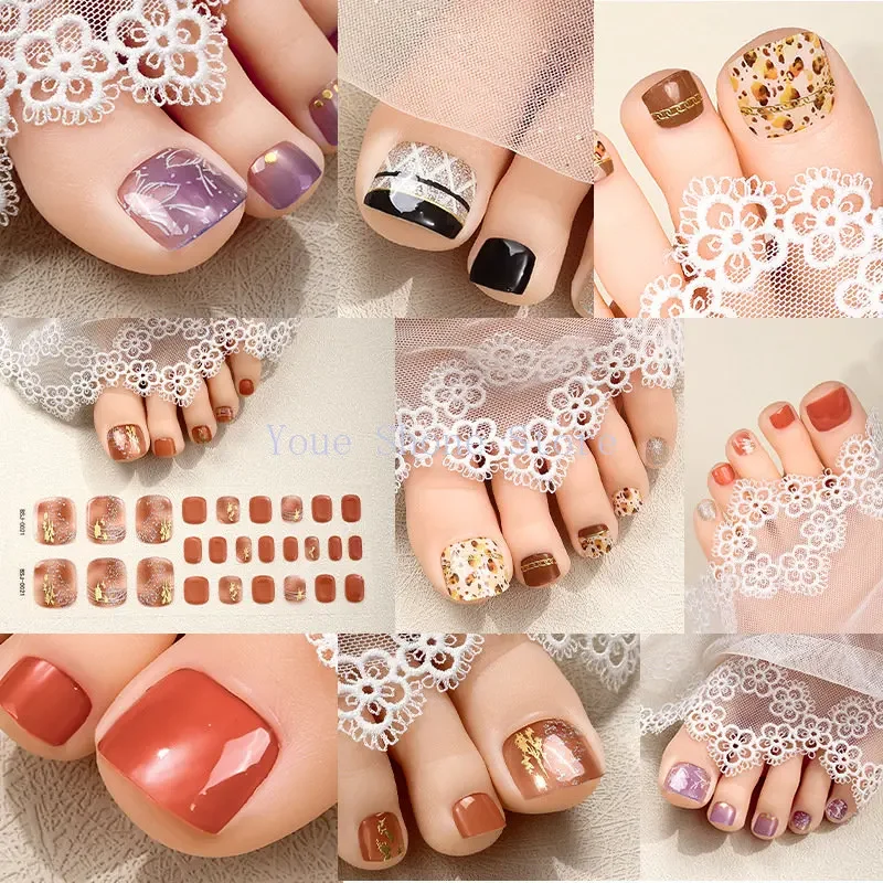 

26 Strips Gel Nail Wraps Toenail Patch Gel 3D Phototherapy Nail Semi-cured UV Toe Embossed Nail Art Stickers