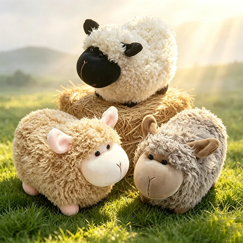 23CM Kawaii Cartoon Sheep Plush Toy Soft Stuffed Animal Colorful Round Brown White Goat Plushie Doll Kid Birthday Accompany Gift