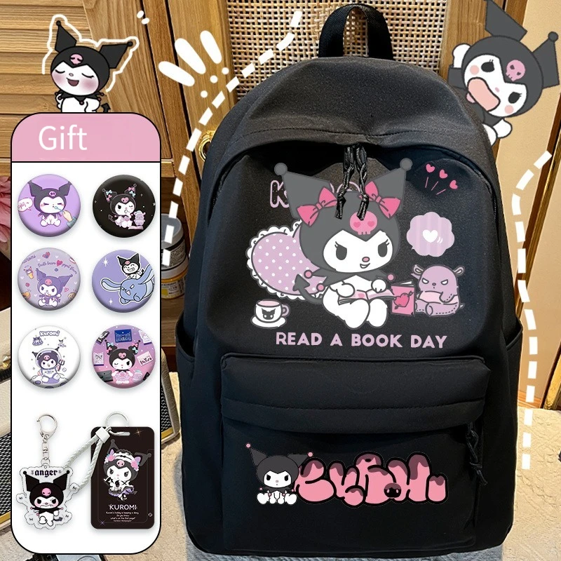 

Школьный портфель Sanrio Kuromi, милый модный вместительный рюкзак с мультипликационным рисунком аниме для девочек и мальчиков, водонепроницаемые Канцтовары, подарок