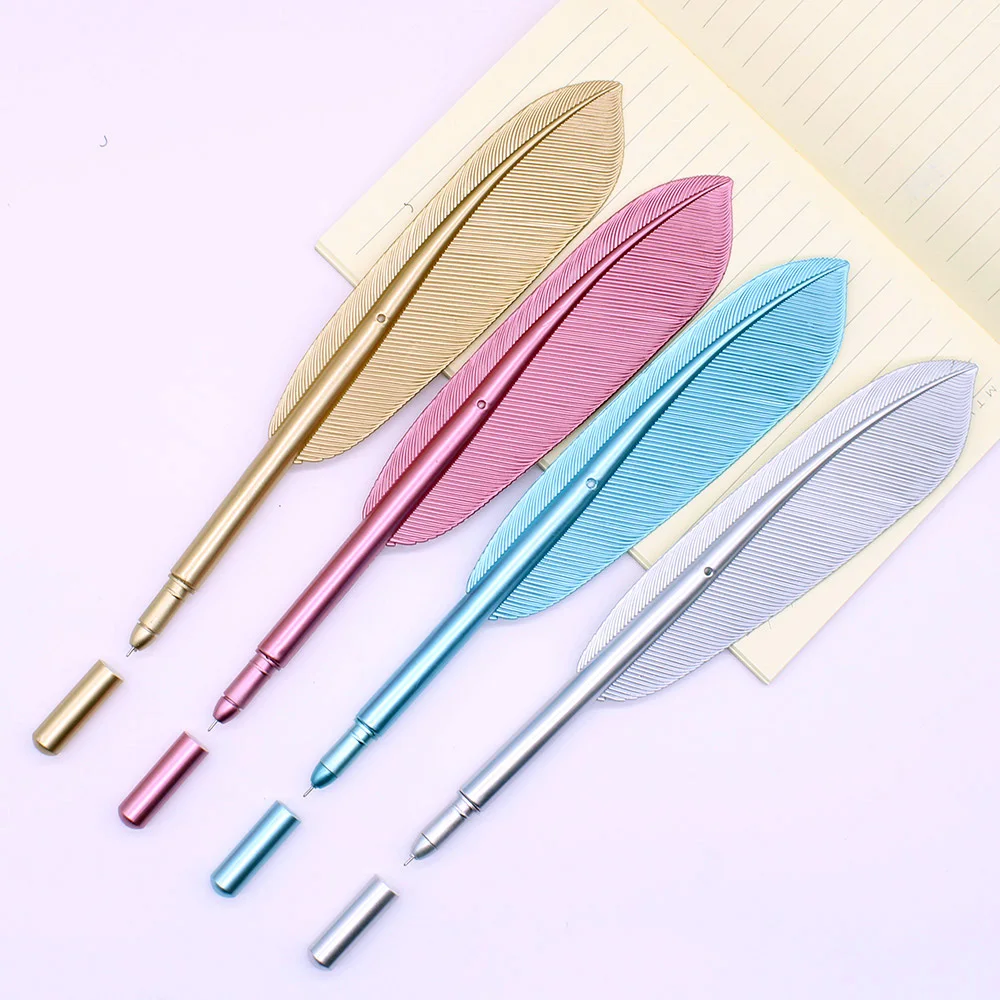 2Pcs Beautiful Feather Gel Pens 0.5mm Creative Kawaii Cute Neutral Pen Ink Pen Gift School Office Supplies Stationery