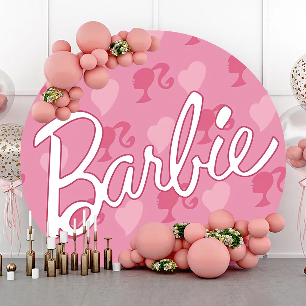 Pink Barbie Princess Photo Backdrop Background For Photography Baby Shower Girl Birthday Party Decorations Props Elastic Round