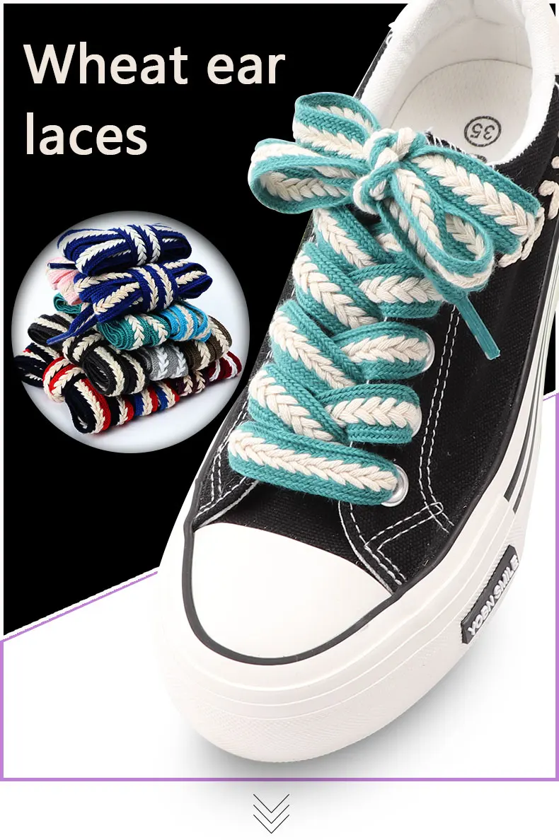Flache Schnürsenkel für Sneaker, 1,5 cm breit, luxuriöse Regenbogen-Schnürsenkel für Damen und Herren, strukturiertes Gewebe, klassische Farben. – Detail 1