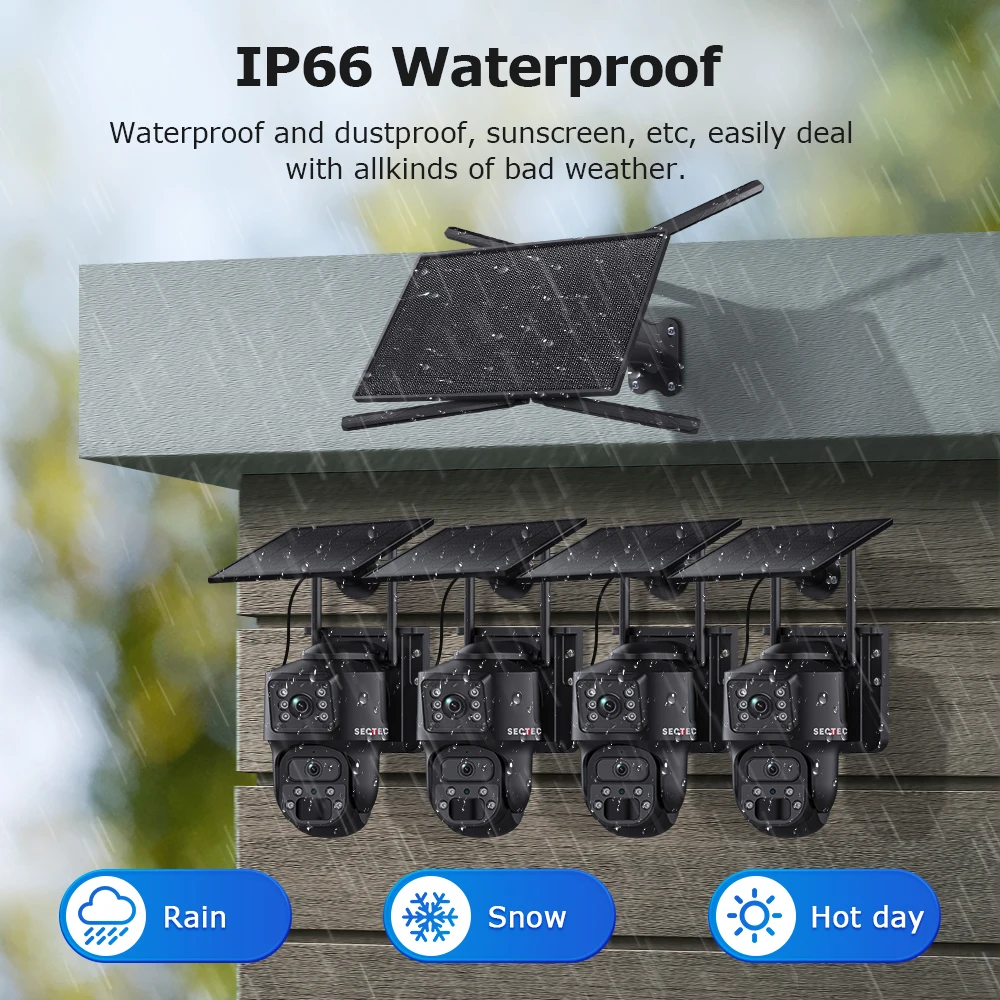 SECTEC-Kits WIFI de doble lente de 6MP, enrutador Solar 4G de 10W, batería de seguridad para el hogar, Audio bidireccional IP66, sistema CCTV, cámara de red Solar PTZ