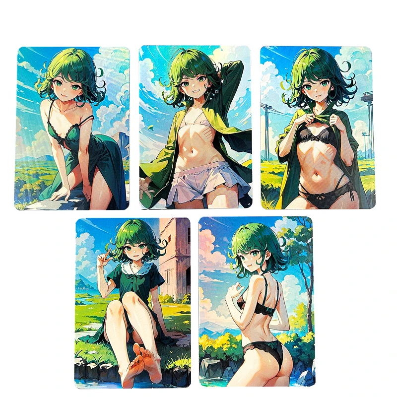 

NEW Self Made 5Pcs/set ONE PUNCH-MAN Tatsumaki Kawaii Collection Card Refraction Color Flash Craft Ganyu Cards Gift Toys