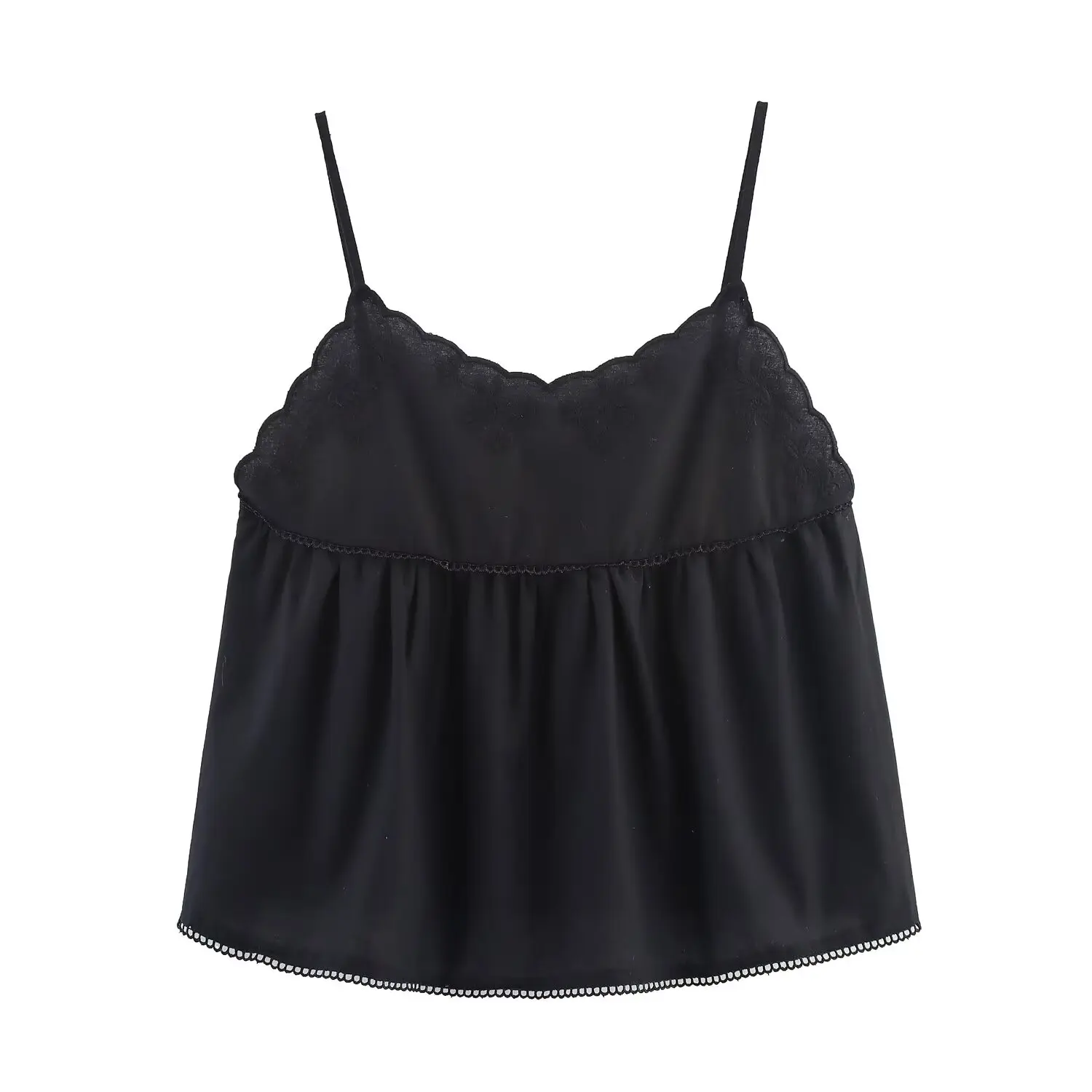 Maxdutti Women's Black Lace Cotton Embroidered Shirt Women's Hollow  Out Vacation Tank Top Women Blouse