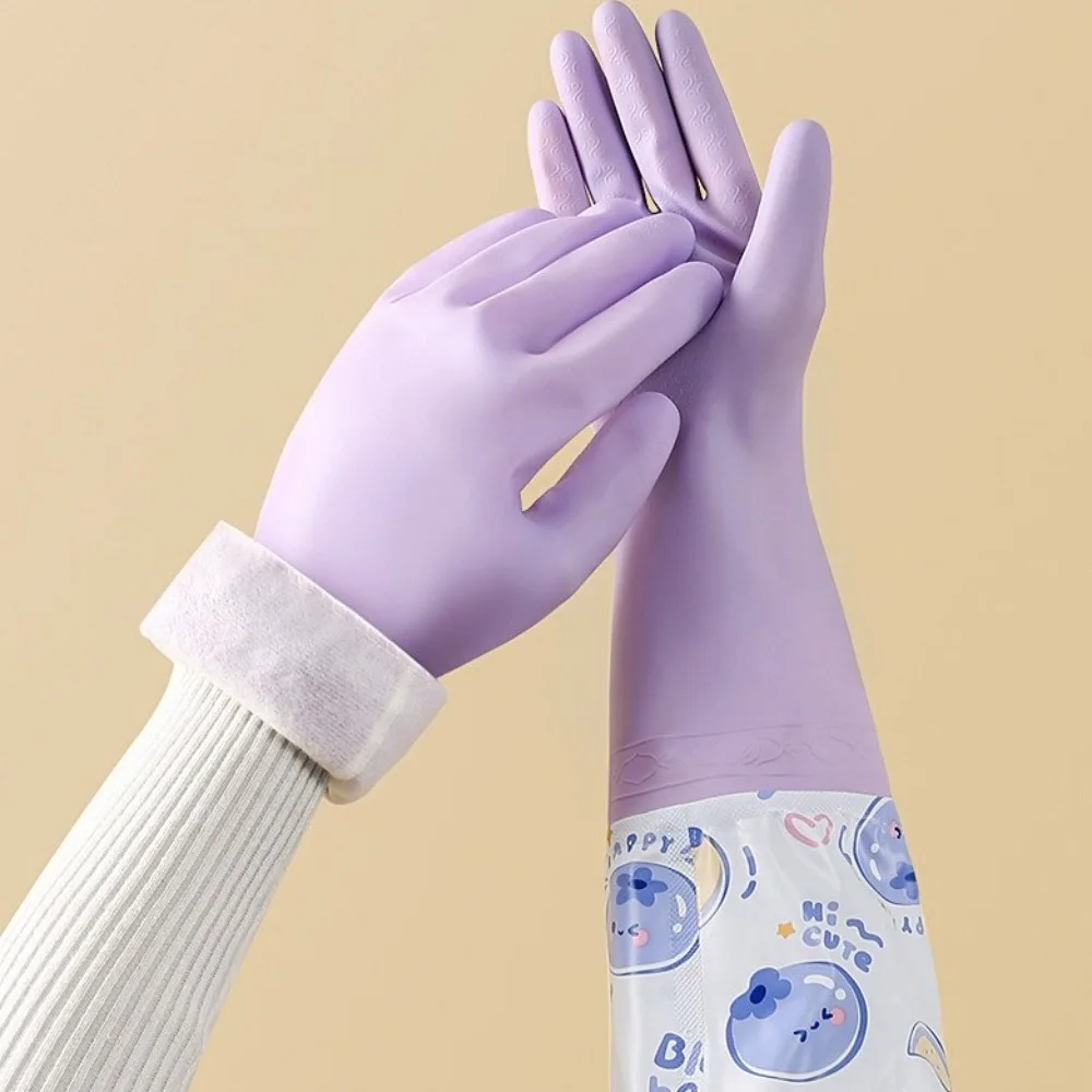 

Waterproof Dishwashing Gloves Fleece Lined Thickened Scrubbing Gloves Anti Slip Long Cuff Rubber Fleece Gloves Winter Protection