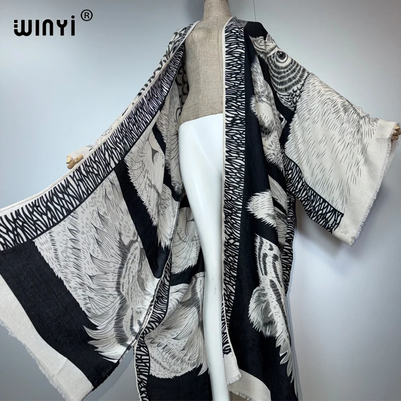 WINYI-cárdigan kimono con estampado bohemio para mujer, trajes de playa para cubrir Bikini, vestido de sensación de algodón, caftán musulmán abaya de lujo de Dubái