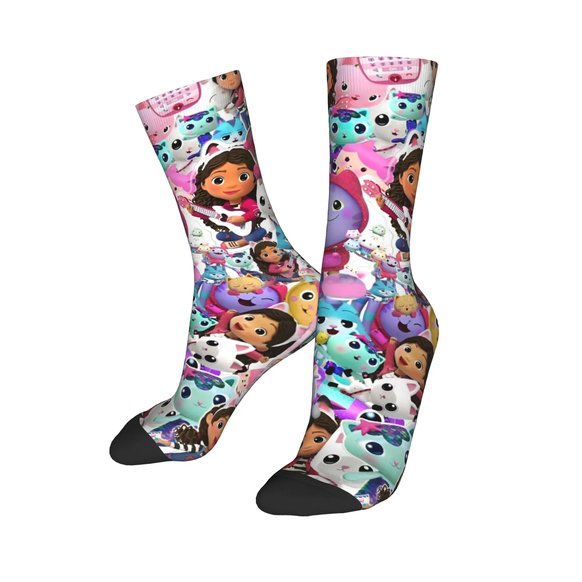 Zabawne skarpetki unisex na jesień i zimę z motywem kreskówkowym Gabby's Dollhouse, oddychające skarpetki piłkarskie.