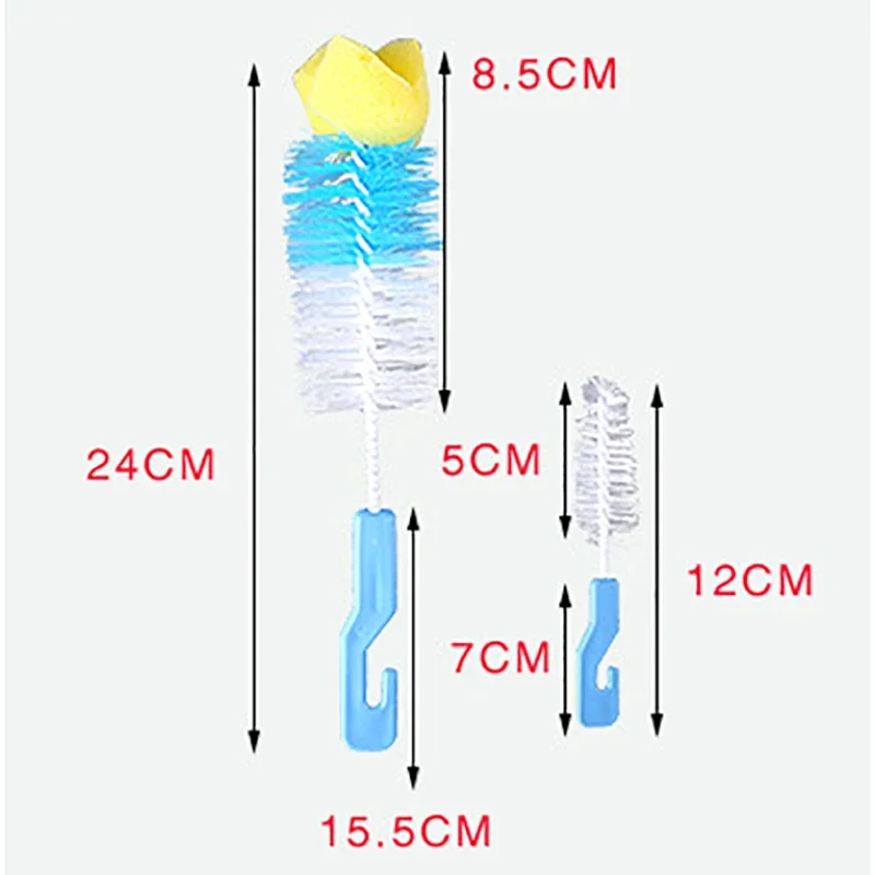 2 unids/set taza de botella de leche para bebé limpiador de esponja de 360 grados + cepillo para chupete 360 °   Herramienta de limpieza Cepillo de