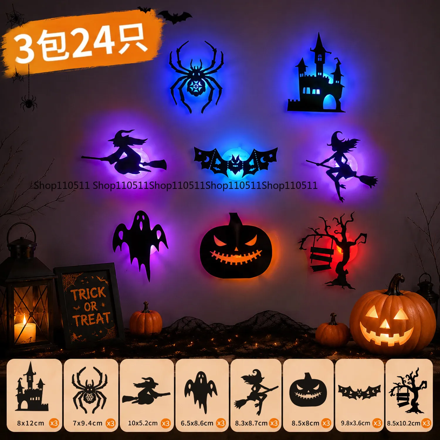 For Halloween Stickers Glowing Bat Spider Ornaments Props Wall Stickers Bar Shopping Mall Shop Scary Scene Arrangement