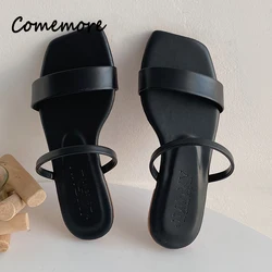 Comemore Outdoor Beach Flat Sandal Non-slip Slides Women's Slip-on Shoes Black 2024 Fashion Slide Sandals Women Slippers Summer