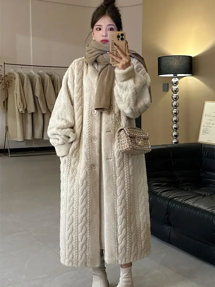 Long Imitation Mink Plush Fried Dough Twists Cardigan Fur Fur Integrated Fur Coat Fur Thickened Women\'s Coat