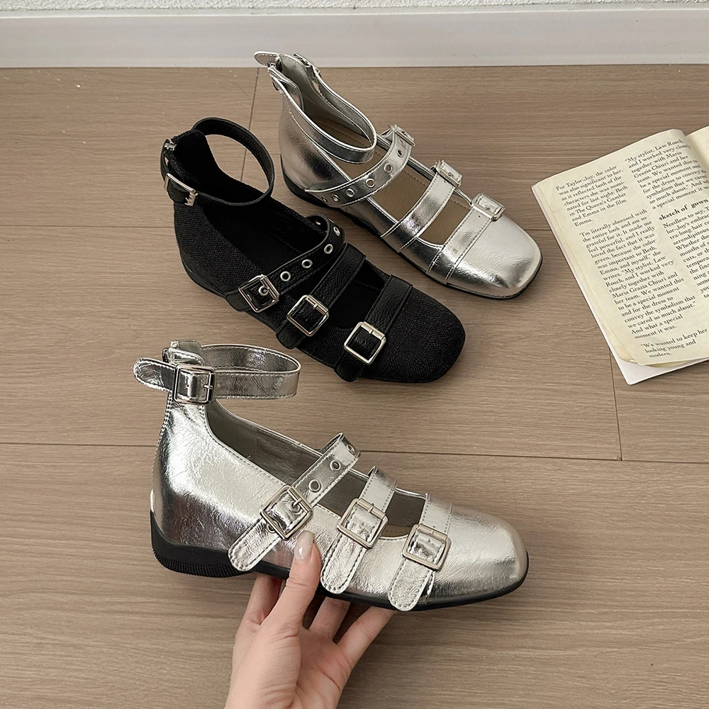 Zapatillas de Ballet con punta redonda para mujer, zapatos de bailarina con cinturón y hebilla estilo Ins, calzado ligero y cómodo de ocio para niña 2025