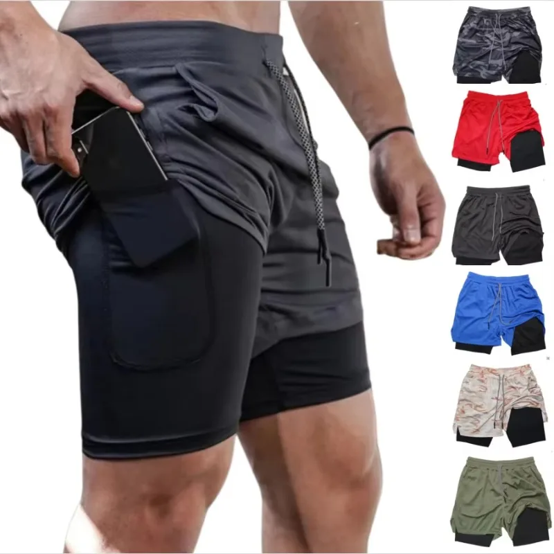 

Men's sports shorts four seasons sportswear double layer two in one double layer training shorts men's fitness exercise shorts