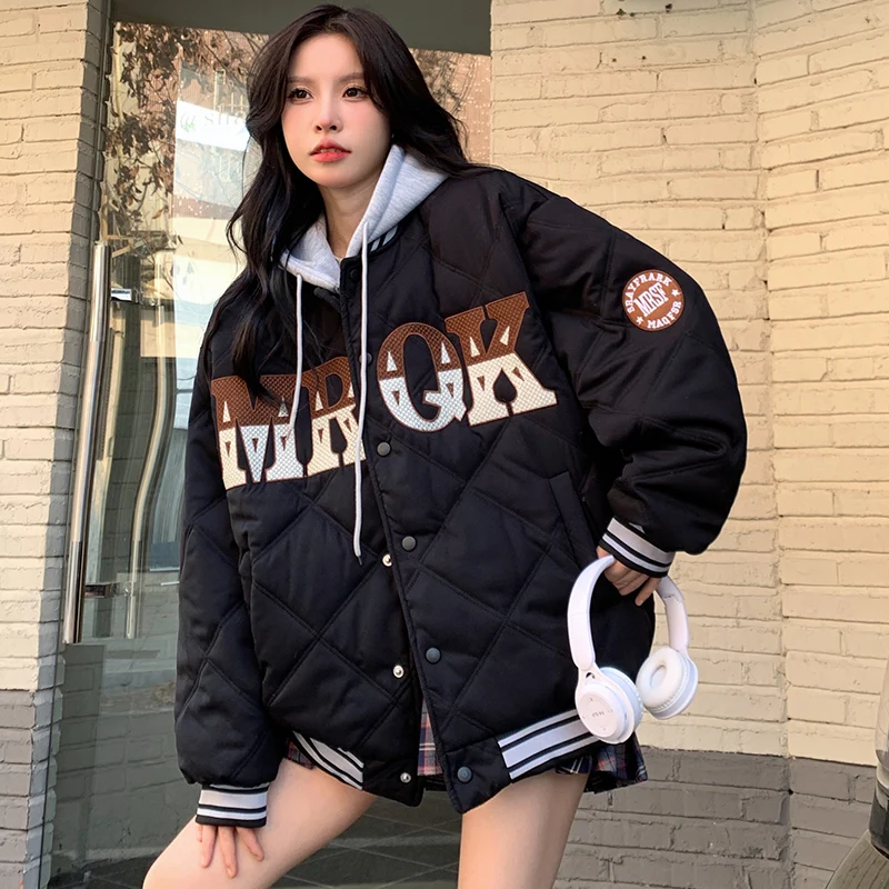 

2023 New Winter Women Letter Embroidery Down Jacket Quilted Coat Casual Streetwear Outerwear Lined Coat Padded Bomber Jackets