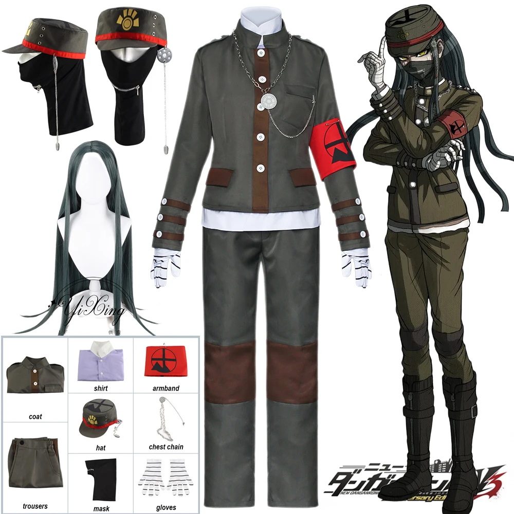 

Anime Danganronpa Korekiyo Shinguji Cosplay Costume Wig Army Green Hat Full Set Halloween Carnival Women Cosplay Suit ㇱングウジ　コレキヨ