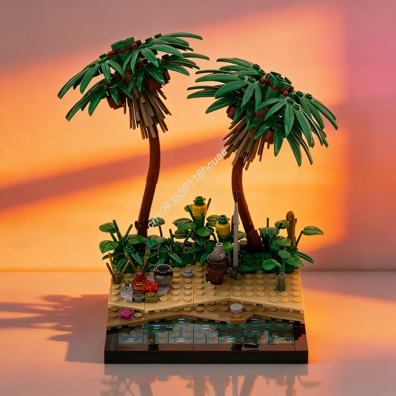 

208 деталей MOC «Пираты: Тропический остров, пляж», конструктор, архитектурная модель, игрушка, рождественский подарок, развивающая идея, подарок на день рождения для детей