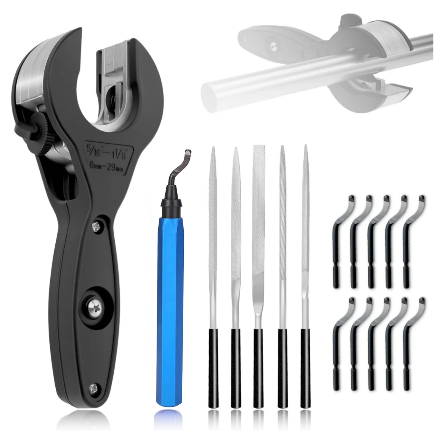 Ratcheting Pipe Cutter Heavy Duty Copper Tube Cutter with Deburring Tool 5 Multi-shape Steel Files for Copper Aluminum PVC Pipes