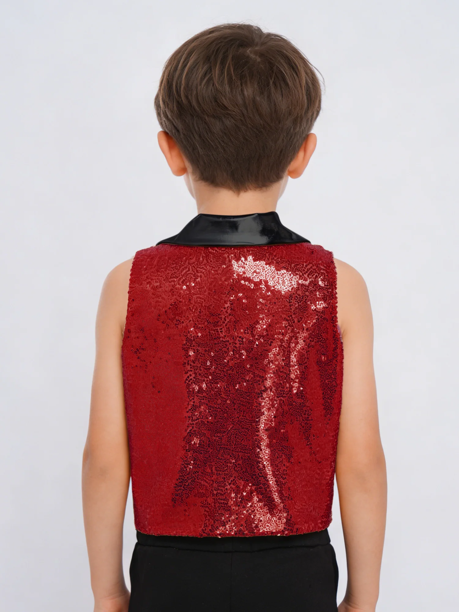 

Children Jazz Dance Sequin Vest Waistcoat Boys Sparkling Metallic Sleeveless Jacket Tops 70s 80s Disco Stage Performance Costume