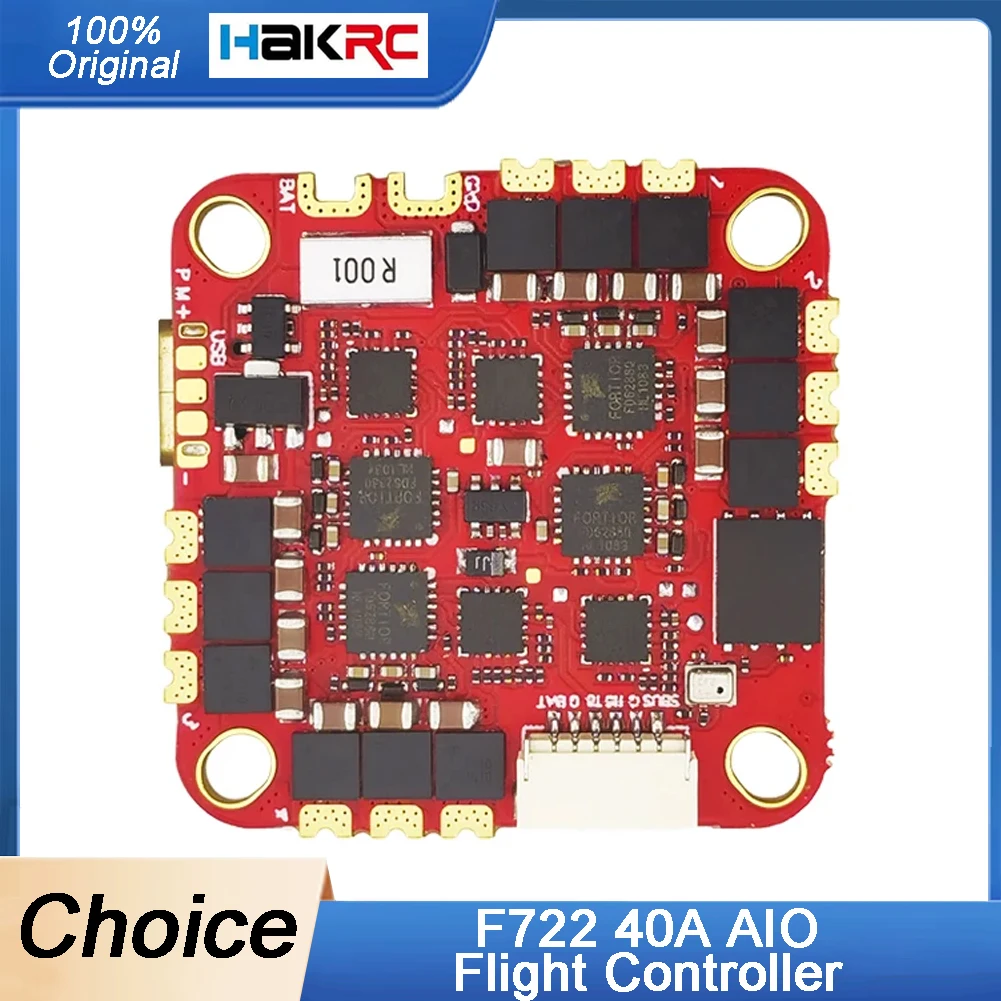 

HAKRC F722 40A AIO Flight Controller W/BLHELIS 2-6S 40A 4in1 ESC ICM42688 Dual USB OSD BEC 25.5x25.5mm for RC FPV Racing Drone