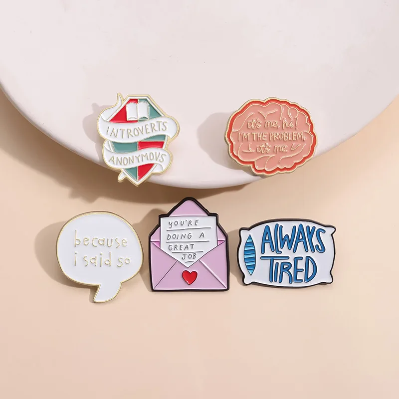 2-9Pcs Creative Text Metal Badge Set Cartoon Girl Envelope Tape Love Enamel Pins Fashion Pink Book Brooch Jewelry Gift Accessory