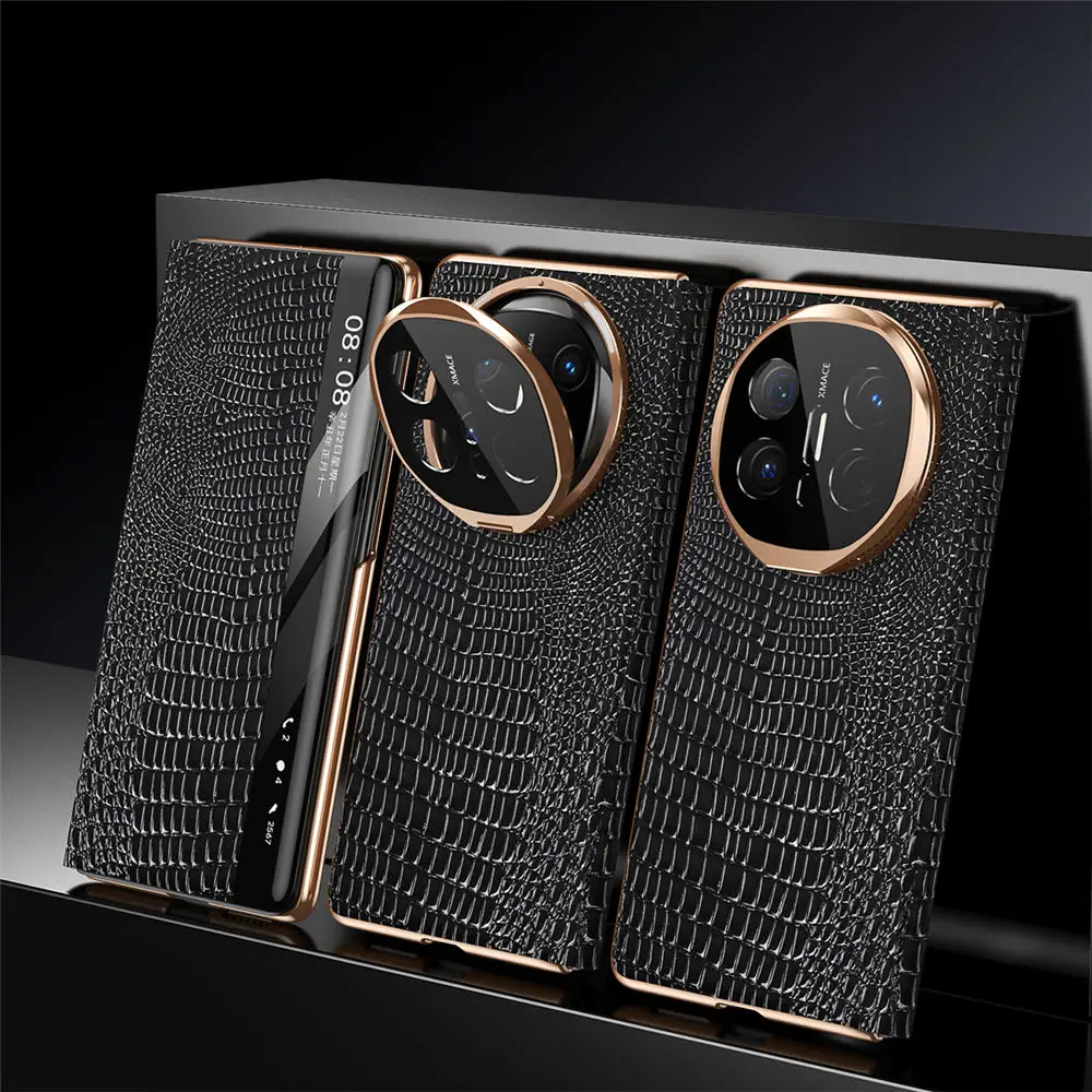 

Luxury Cowhide Leather Crocodile Flip Case For Huawei Mate X6 X5 X3 Magsafe Cover