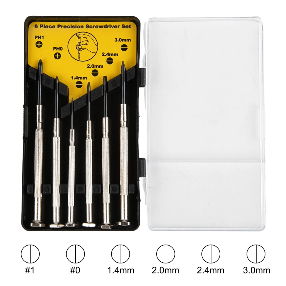 PH0 Screwdriver Nutdrivers Precision Slotted 6Pcs/Set Chrome Vanadium Alloy Steel Cross Screwdrivers Electronic