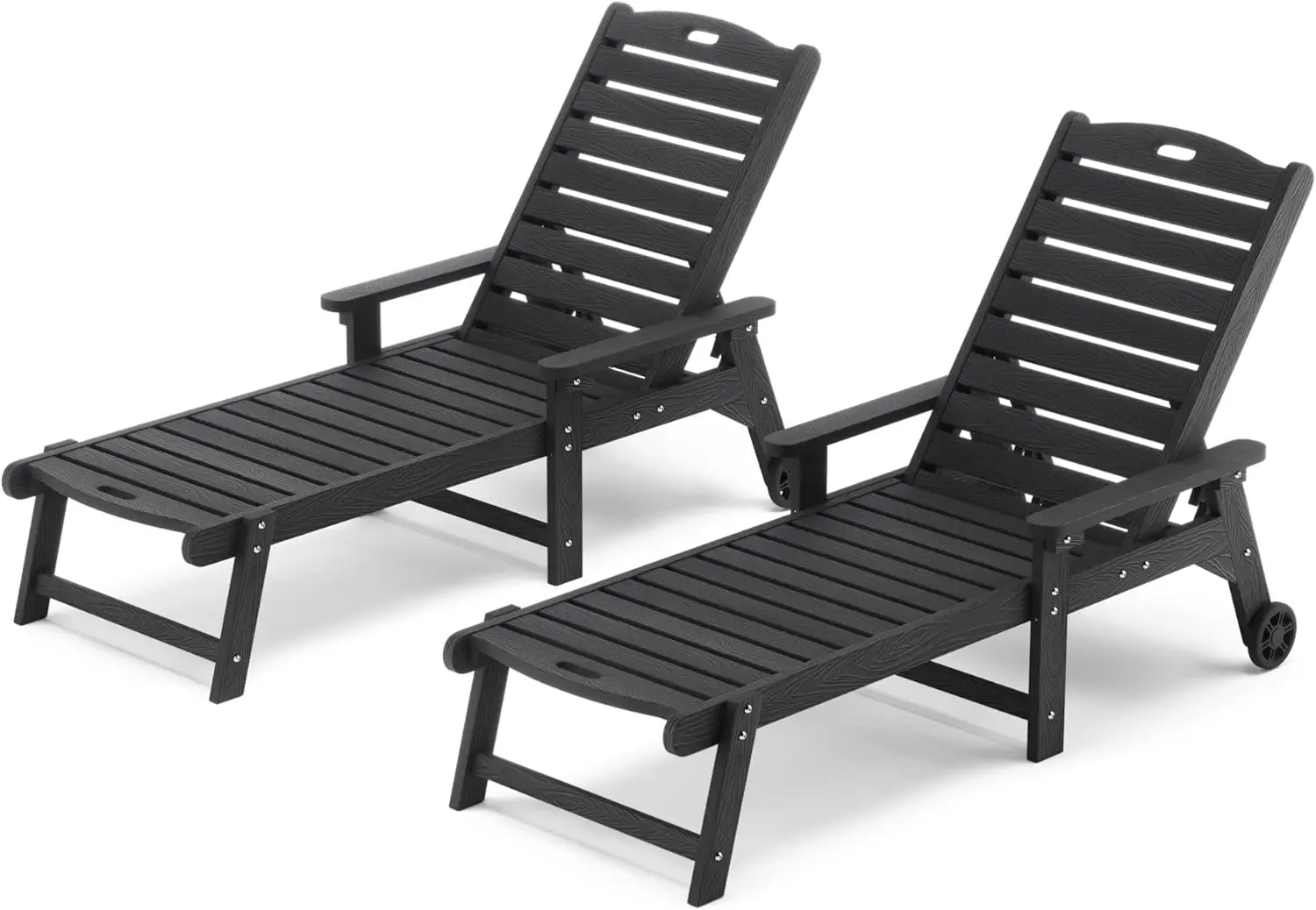 Outdoor Chaise Lounge Chairs Set of 2 HDPS Material Patio Lounge Chair Adjustable Backrest Poolside Beach Black