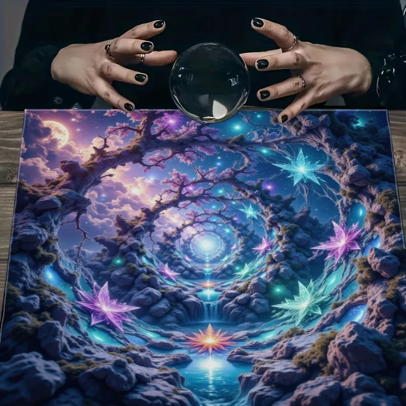 Mystic Tarot Tablecloth Cosmic Galaxy Mat Witch Reading Cloth Astrology Fortune Telling Spiritual Divination Mat 60x60cm