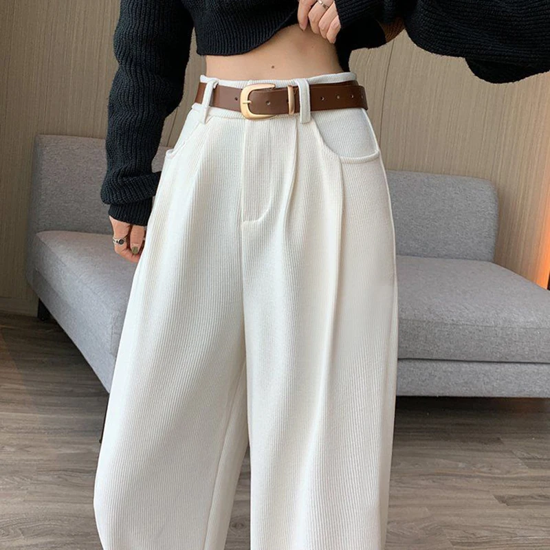 Hoge Taille Warme Wijde Pijpen Broek Winter Baggy Casual Pantalones Pluche Gevoerde Dames Rechte Broek Dikker Koreaanse Nieuwe Spodnie