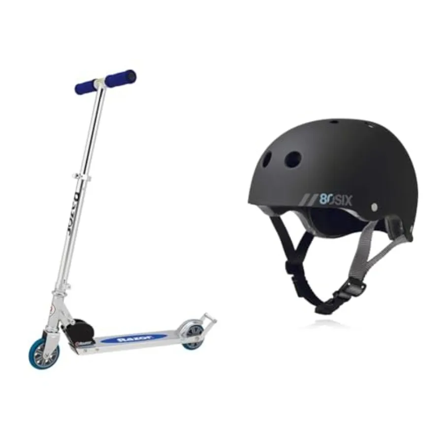 

Самокат AW Kick Scooter Blue FFP Steel с синим комплектом, включая шлем для велосипеда, самоката и скейтборда 80Six Dual Certified, черный матовый, размер S
