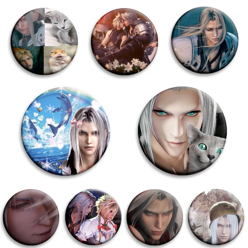 

Creative Badge Fantasy VII 7 Sephiroth Enamel Pins I Love My Girlfriend Bow Funny Meme Brooches for Bag Clothes Decoration Gifts