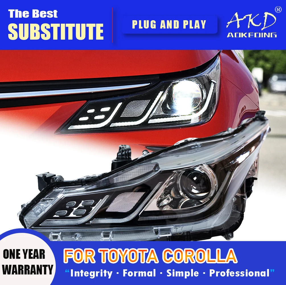 

Фара AKD для Toyota Corolla, светодиодная фара 2019-2021, фары Corolla DRL, указатель поворота, дальний свет, линза проектора «ангельский глаз»