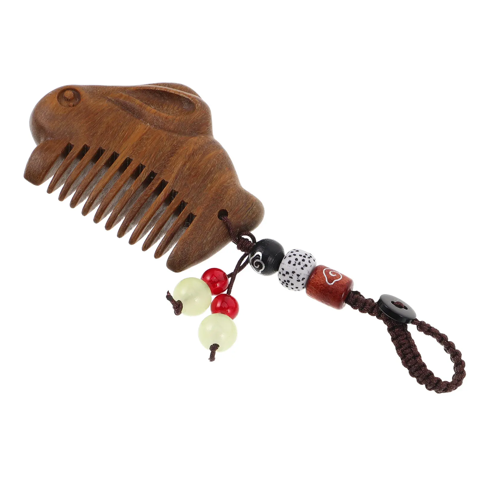 Portable Mini Sandalwood Comb Intricate Carving Pocket Hair Comb for on-The-Go Use Fashionable Keychain Accessory Chinese