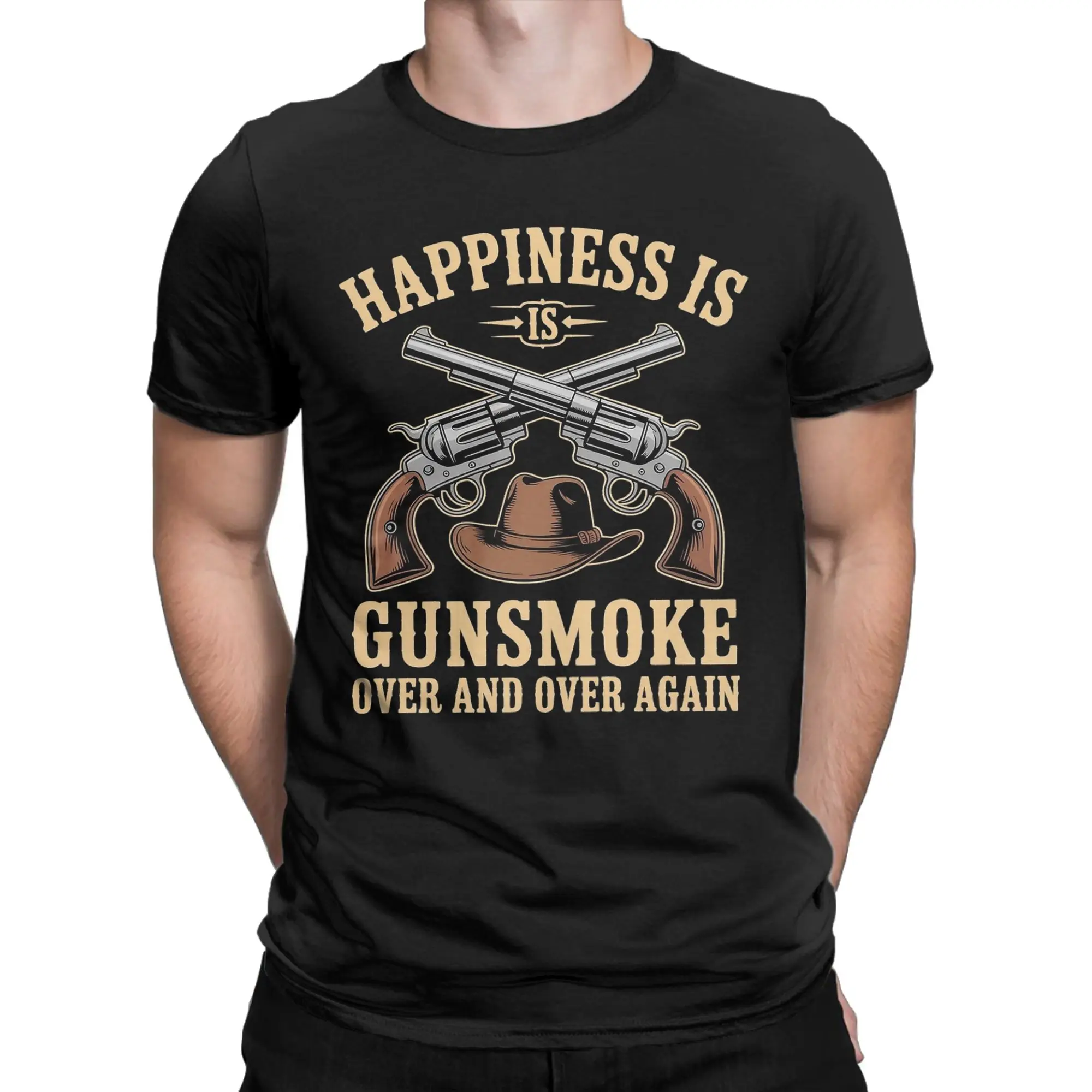 Awesome Happiness Is Watching Gunsmoke Over And Over Again T-Shirts Men Crewneck Cotton T Shirt  Short Sleeve Tees Clothing