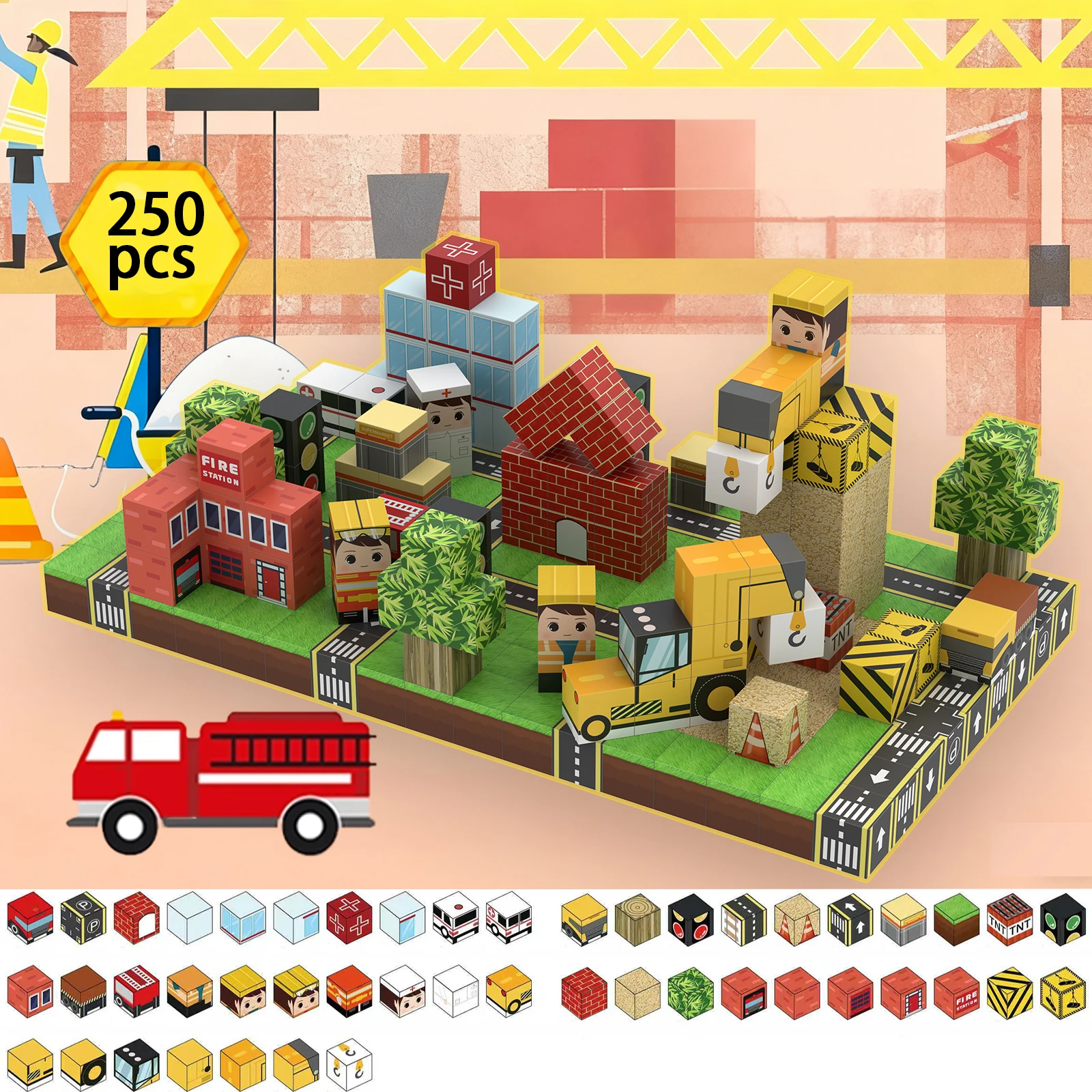 لعبة التراص الحسية لبنات البناء المغناطيسية من Urban City لهدايا أعياد ميلاد الأطفال مكعب مكعب مع مبنى مغناطيسي