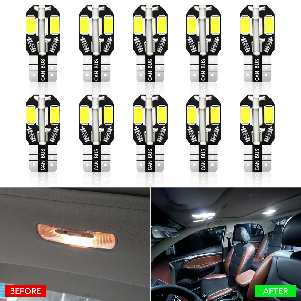 10Pcs W5W T10 LED Canbus Light Bulbs for Skoda Octavia Yeti Roomster Fabia Rapid Superb KODIAQ Citigo KAMIQ KAROQ SCALA VISIO