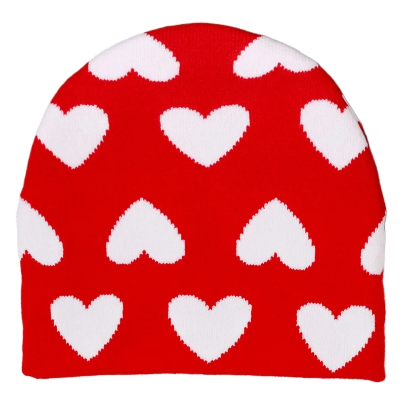 Adult Knitted Heart Pattern Hat Outdoor Windproof Handmade Crochet Hat for Girl