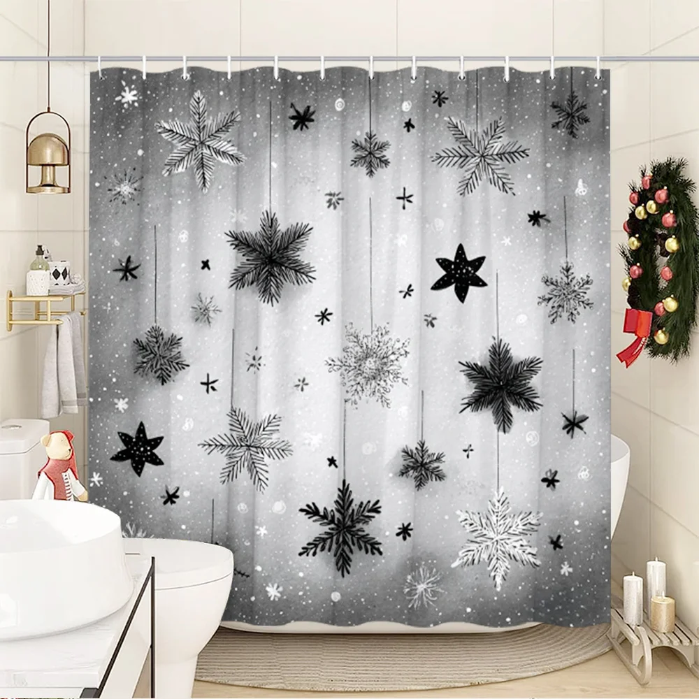 

1pc winter snowflake pattern shower curtain, polyester fabric, machine washable, suitable for bathroom decoration
