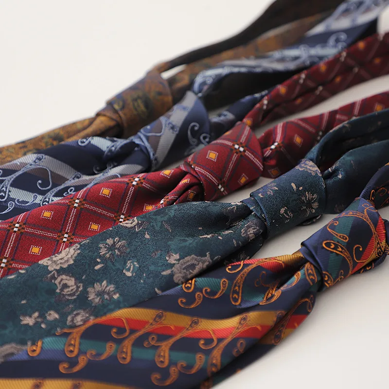Korean Casual Flower Silk Necktie For Men Business Formal Brown Navy Neck Ties Banquet Wedding Party Groom Tie 8cm Luxury Cravat