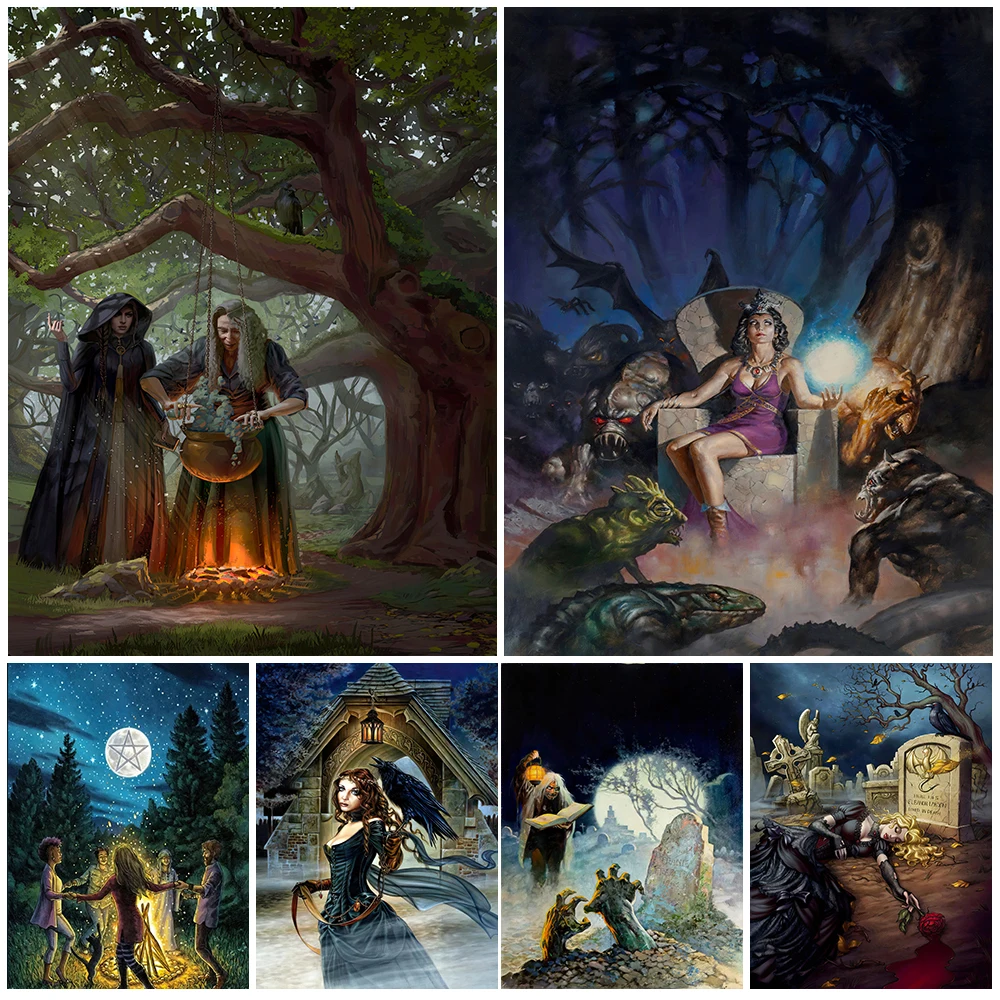 Monster Queen And Lady Crow Vintage Wall Art Canvas Painting The Call Of The Old Witch Art Poster And Print Home Decor Unframed