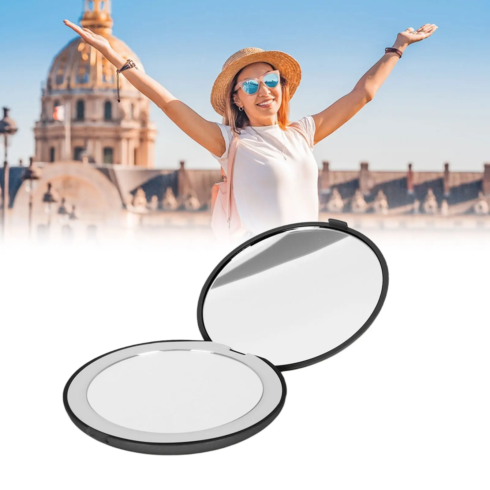 مرآة مكياج مكبرة محمولة 3.5 بوصة مرآة LED 1X 10X تكبير مرآة مكياج مزدوجة الجوانب للسفر المنزلي المدمج #5